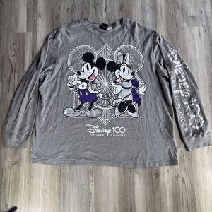 Disney Parks 100 Years of Wonder Mickey & Minnie Gray Long Sleeve Shirt Size XXL